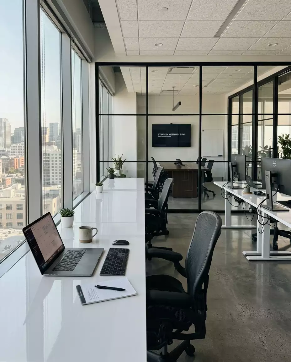 Clean modern office workspace shot on location